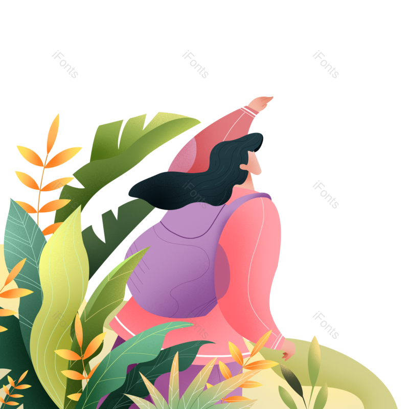插画图片,扁平化元素,植物PNG,旅游免抠素材